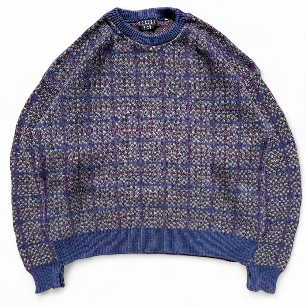 Vintage 90s Trader Bay Squares Geometric Pattern Knit Sweater Fall Academia XL